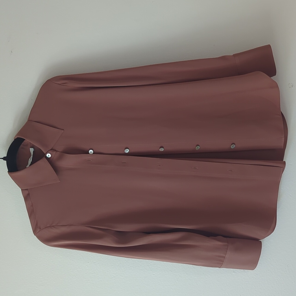 NWT Vince Silk Stretch Button Front Ligt Brown Blouse sz XS